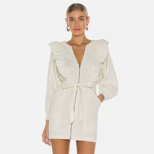 Free People Imogene Mini Dress Ecru White Cotton Ruffle Zippe